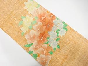 手織り真綿紬　花模様織り出し　名古屋帯